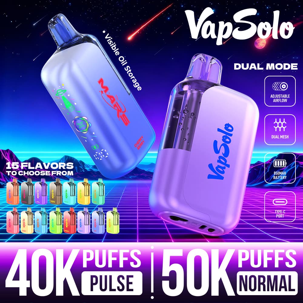 VapSolo Mars 40K-50K, vaper desechable de 50.000 caladas con 15 sabores y nicotina 2% / 5%