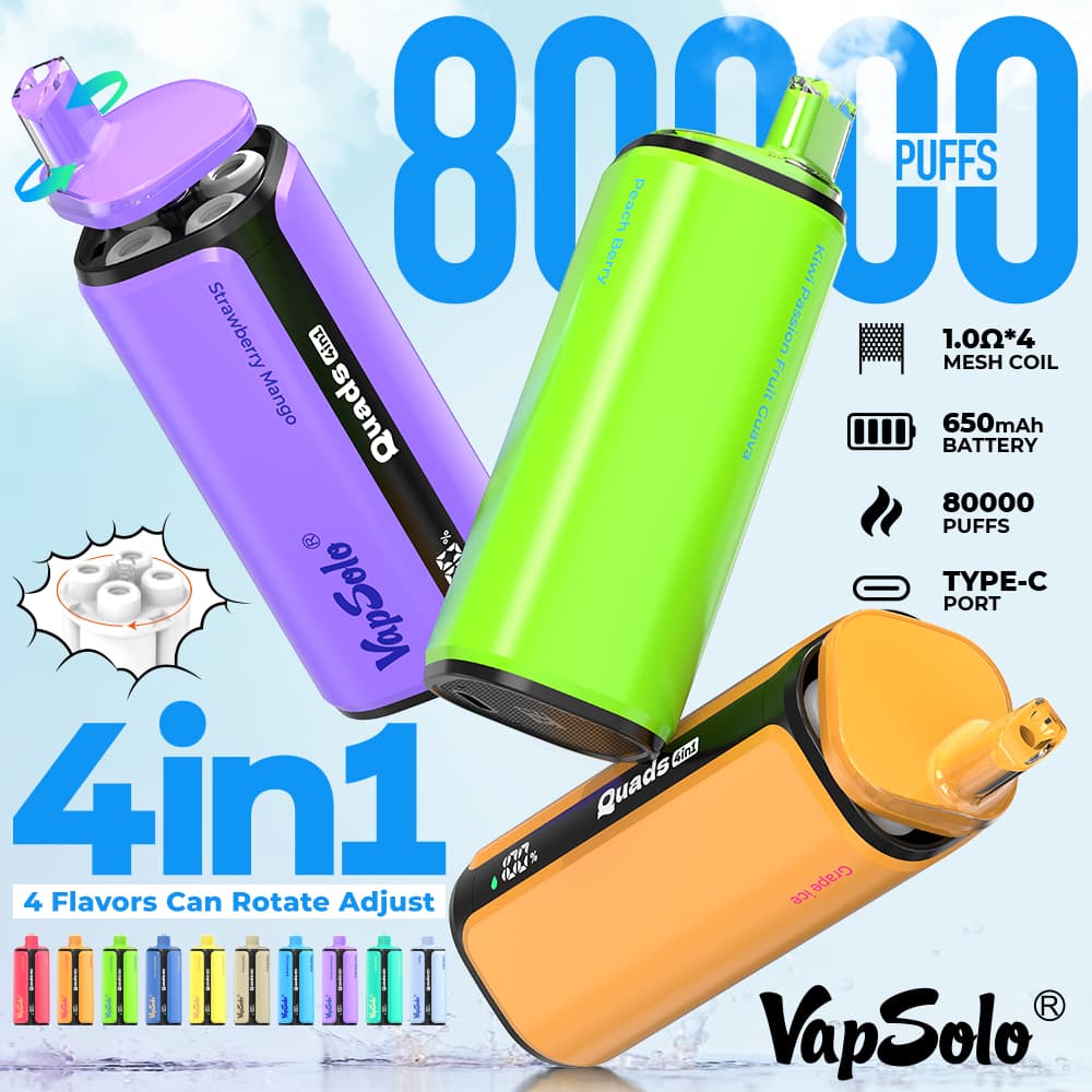 VapSolo Quads 80000 4 en 1, vaper desechable de 80.000 caladas con 10 sabores y nicotina 2% / 5%