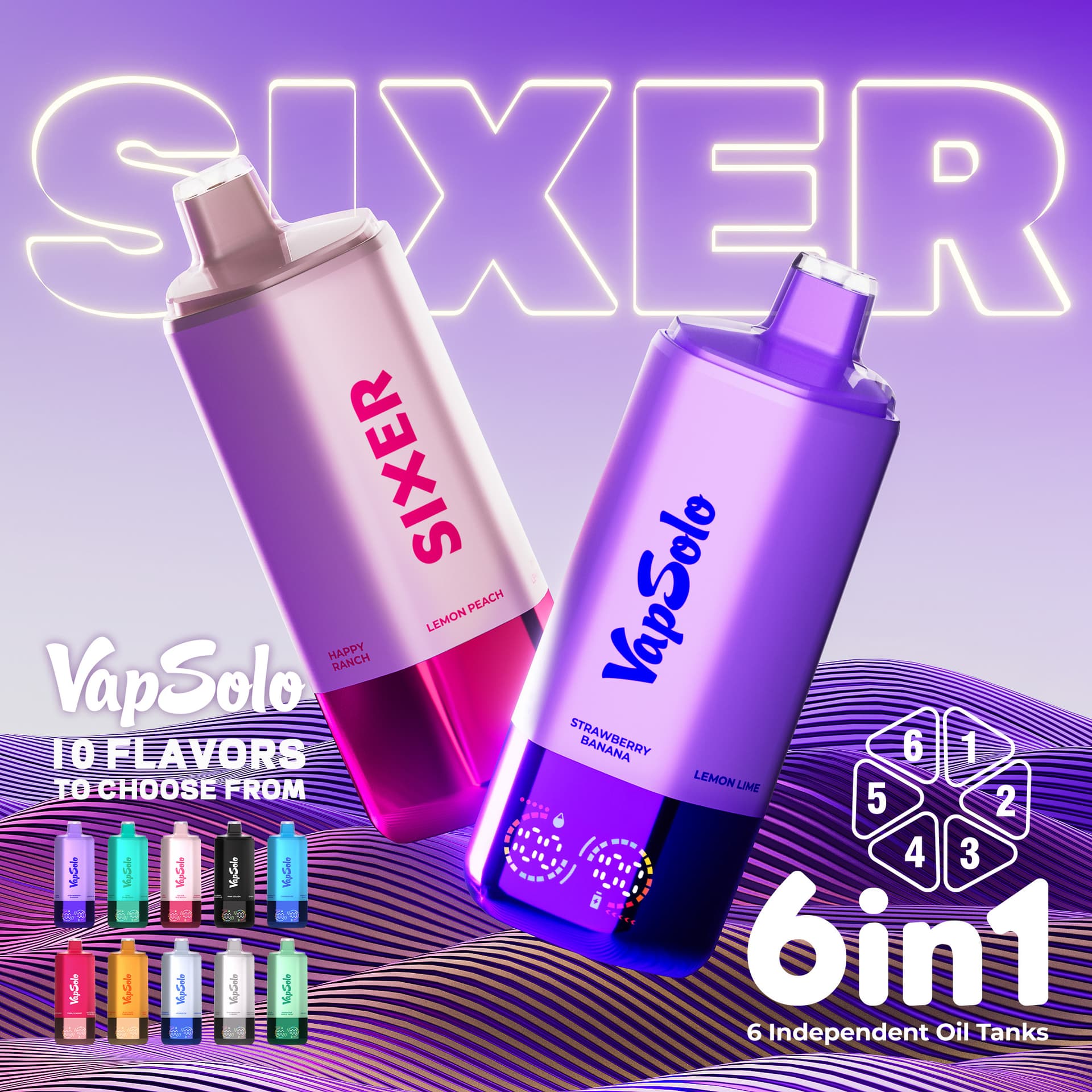 VapSolo SIXER 180K, vaper desechable de 180.000 caladas con 10 sabores y nicotina 2% / 5%