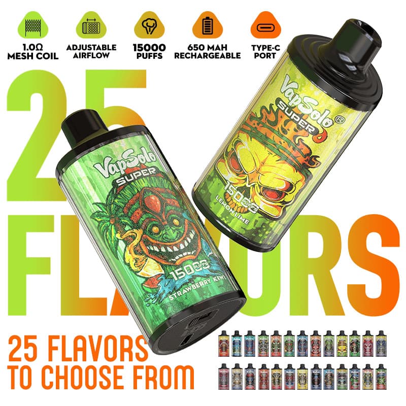 VapSolo Super 15000, vaper desechable de 15.000 caladas con 25 sabores y nicotina 2% / 5%