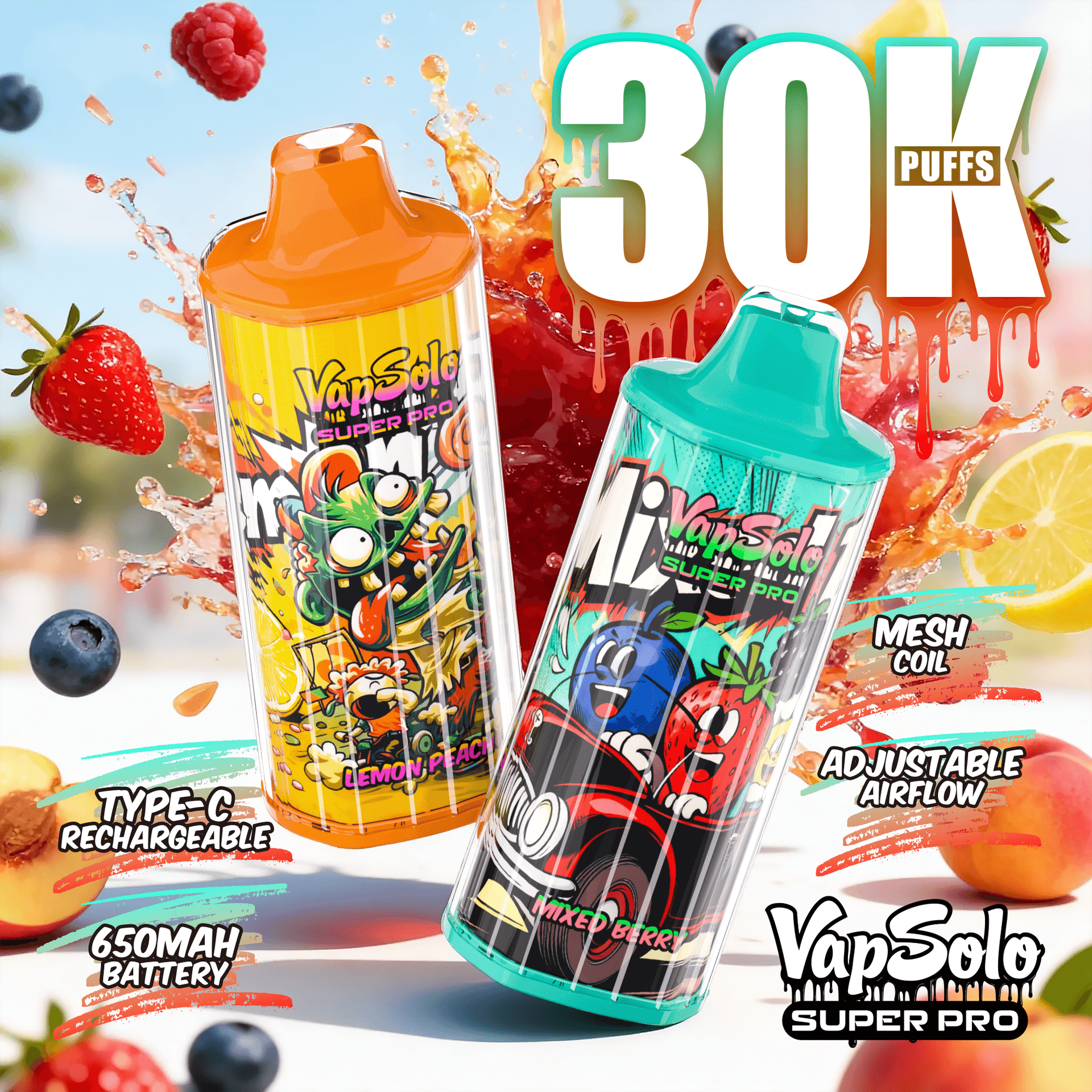 VapSolo Super Pro 30000, vaper desechable de 30.000 caladas con 15 sabores y nicotina 2% / 5%