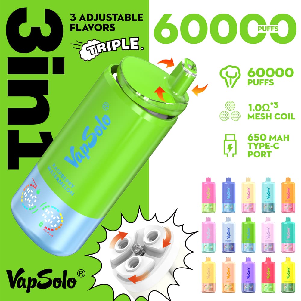 VapSolo Triple Pro 60000, vaper desechable de 60.000 caladas con 15 sabores y nicotina 2% / 5%